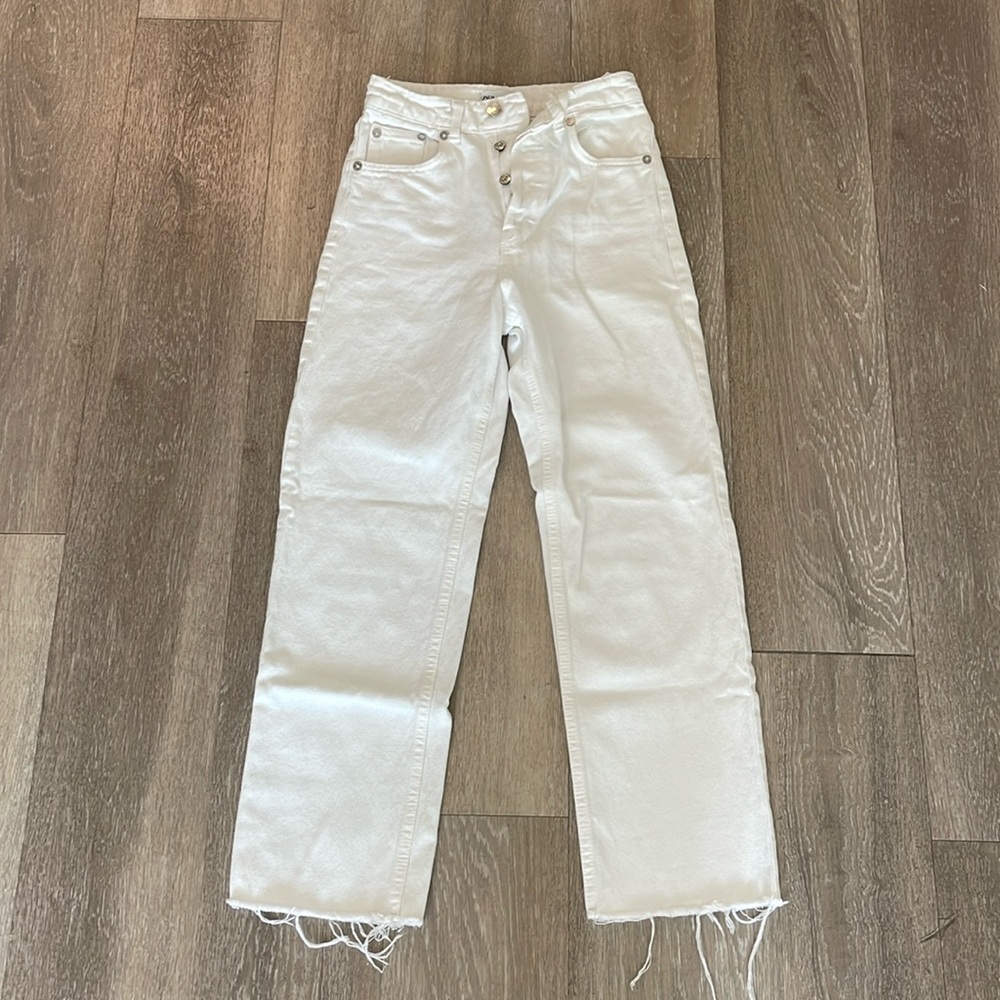 Zara High Rise White Jeans